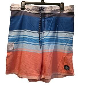 Spicy Tuna Swim Trunks Men Sz XL Striped Pockets Mesh Lined Drawstring‎ Shorts